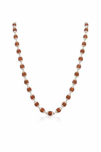 Natural Rudraksha Bead Necklace with Silver Plated Capping for Puja & Meditaiton - RatnaSetu