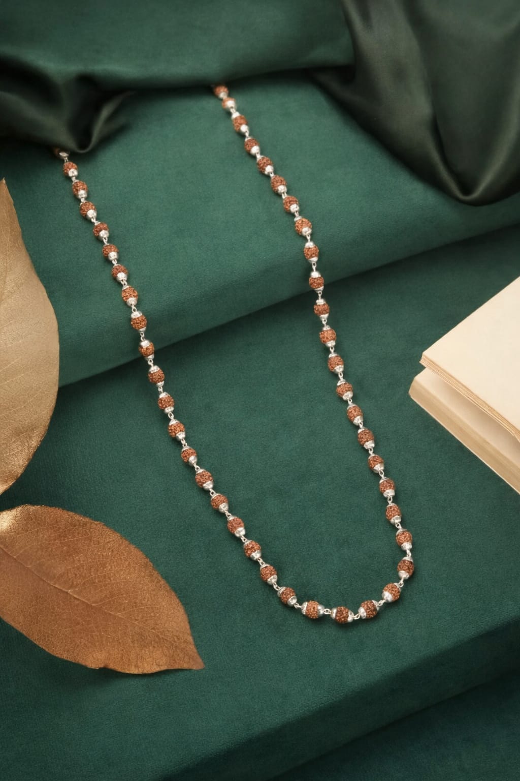 Natural Rudraksha Bead Necklace with Silver Plated Capping for Puja & Meditaiton - RatnaSetu