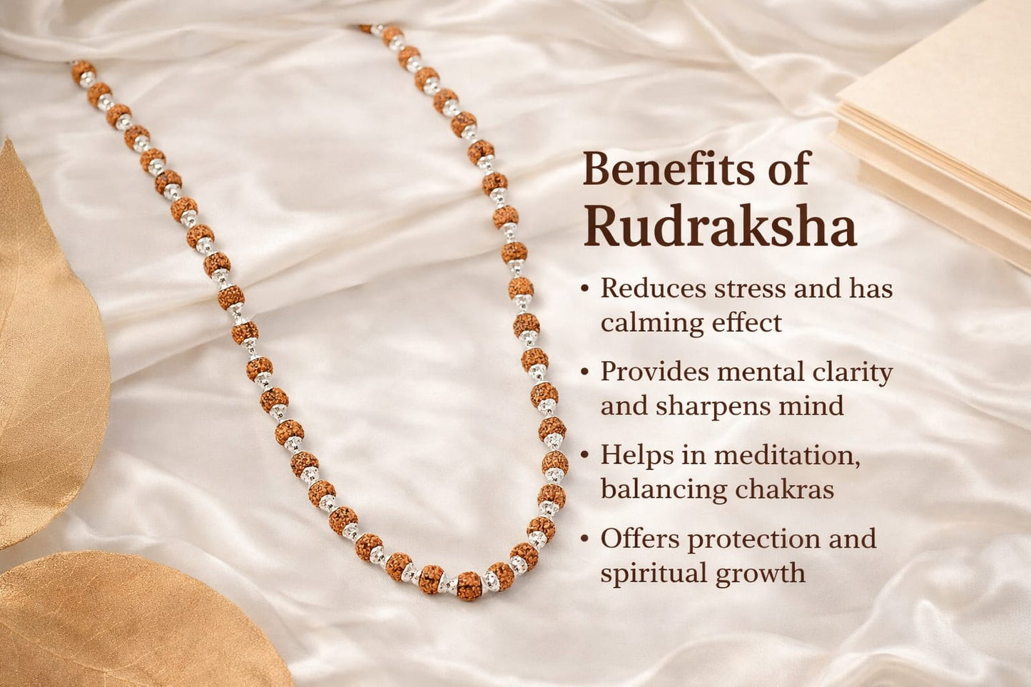 Natural Rudraksha Bead Necklace with Silver Plated Capping for Puja & Meditaiton - RatnaSetu