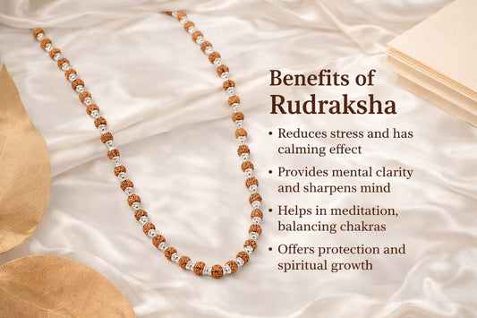 Natural Rudraksha Bead Necklace with Silver Plated Capping for Puja & Meditaiton - RatnaSetu