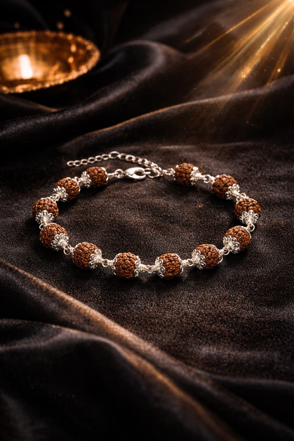 Original 5 Mukhi Rudraksha Bracelet with Metal Caps by RatnaSetu - Certified & Natural | Ratnasetu