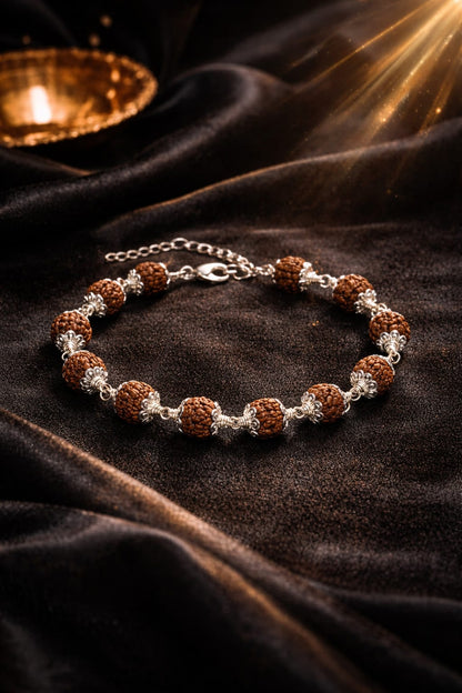 Original 5 Mukhi Rudraksha Bracelet with Metal Caps by RatnaSetu - Certified & Natural | Ratnasetu