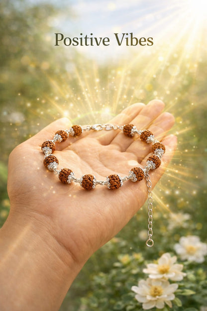 Original 5 Mukhi Rudraksha Bracelet with Metal Caps by RatnaSetu - Certified & Natural | Ratnasetu