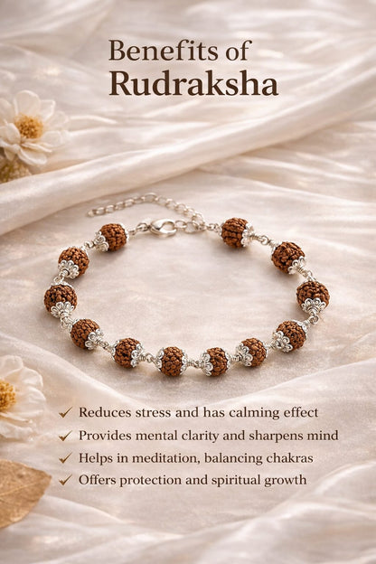 Original 5 Mukhi Rudraksha Bracelet with Metal Caps by RatnaSetu - Certified & Natural | Ratnasetu