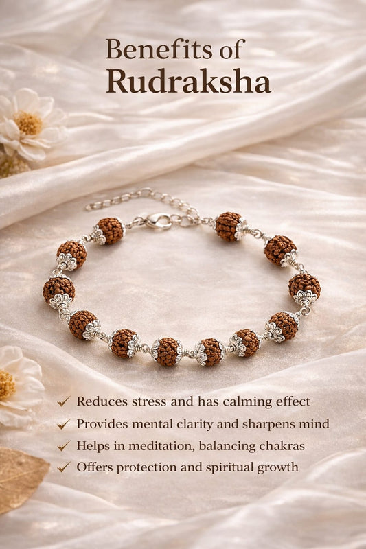 Original 5 Mukhi Rudraksha Bracelet with Metal Caps by RatnaSetu - Certified & Natural | Ratnasetu