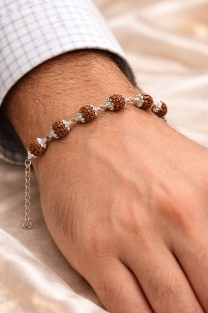 Original 5 Mukhi Rudraksha Bracelet with Metal Caps by RatnaSetu - Certified & Natural | Ratnasetu