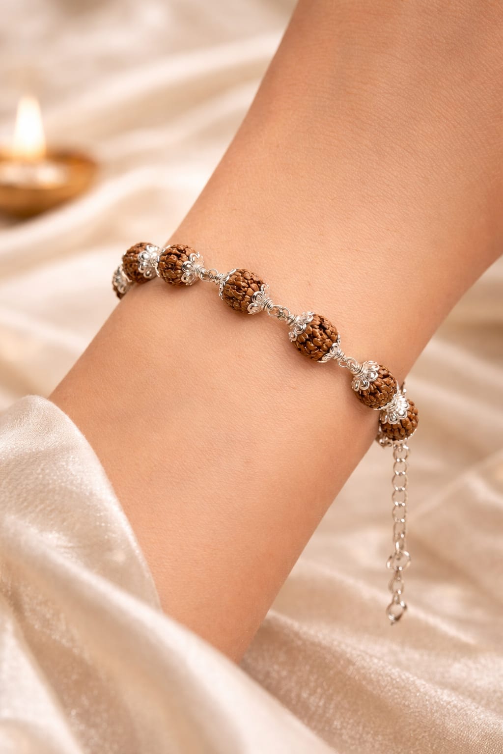 Original 5 Mukhi Rudraksha Bracelet with Metal Caps by RatnaSetu - Certified & Natural | Ratnasetu