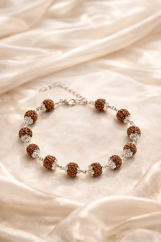Original 5 Mukhi Rudraksha Bracelet with Metal Caps by RatnaSetu - Certified & Natural | Ratnasetu