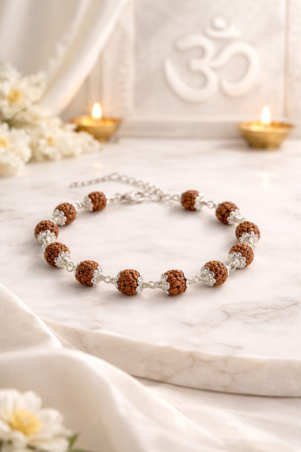 Original 5 Mukhi Rudraksha Bracelet with Metal Caps by RatnaSetu - Certified & Natural | Ratnasetu