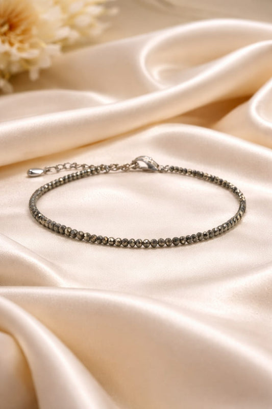 Natural Pyrite Silver Anklet for Good Luck & Evil Eye Protection - RatnaSetu