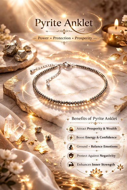 Natural Pyrite Silver Anklet for Good Luck & Evil Eye Protection - RatnaSetu