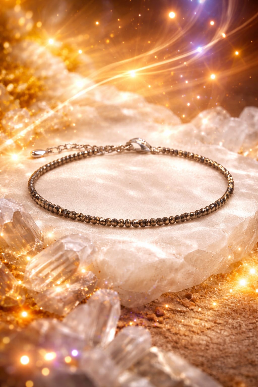 Natural Pyrite Silver Anklet for Good Luck & Evil Eye Protection - RatnaSetu
