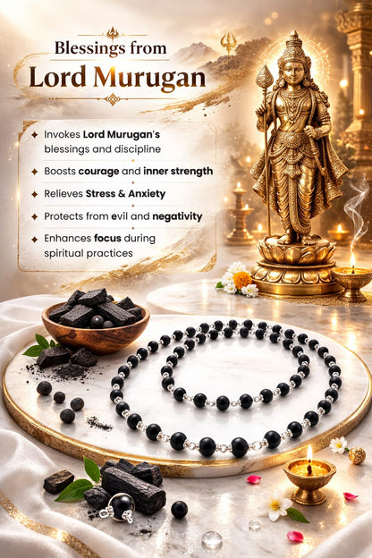Original Karungali Mala with Premium Silver-Plated Caps - RatnaSetu