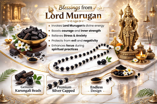 Original Karungali Mala with Premium Silver-Plated Caps - RatnaSetu