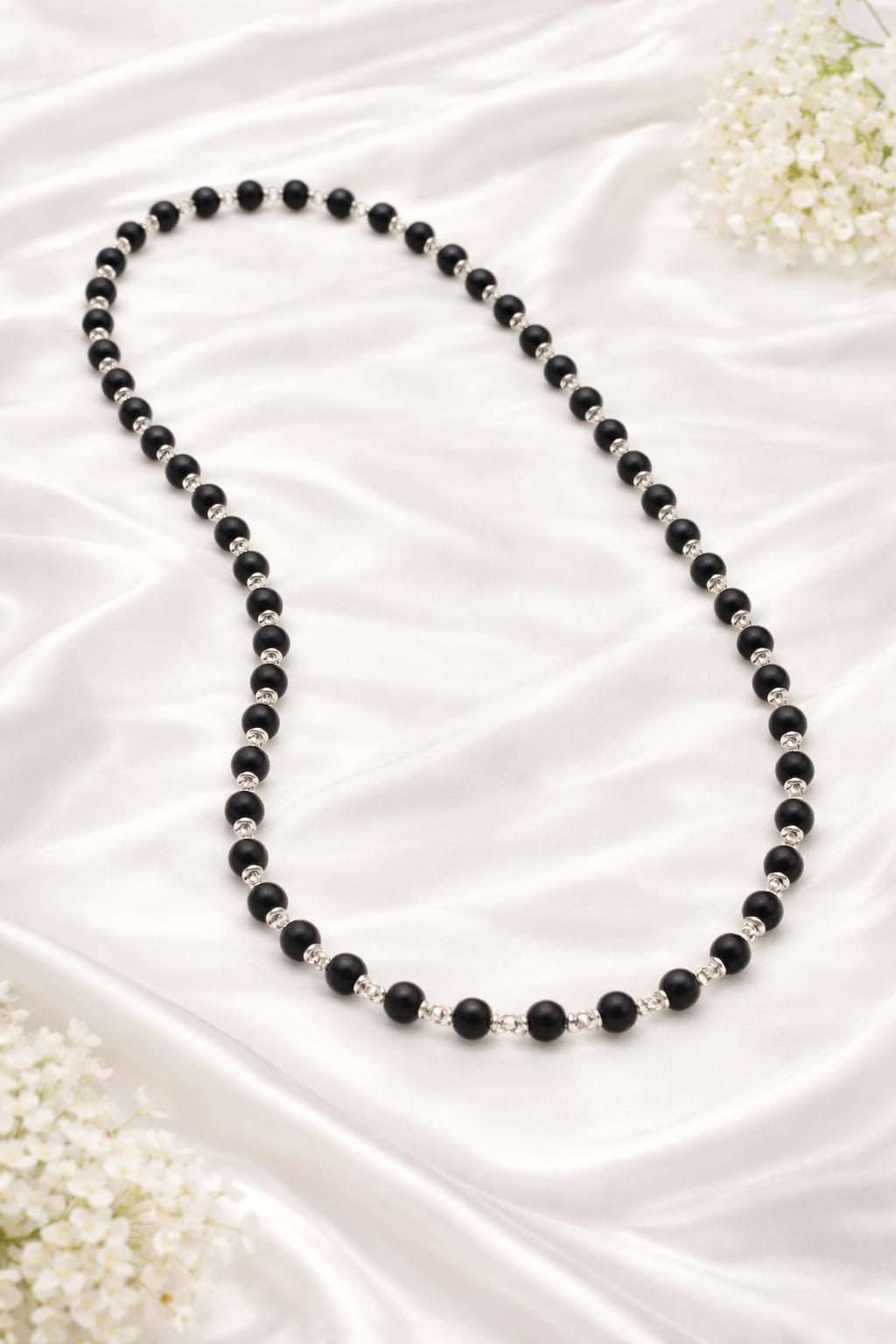 Original Karungali Mala with Premium Silver-Plated Caps - RatnaSetu