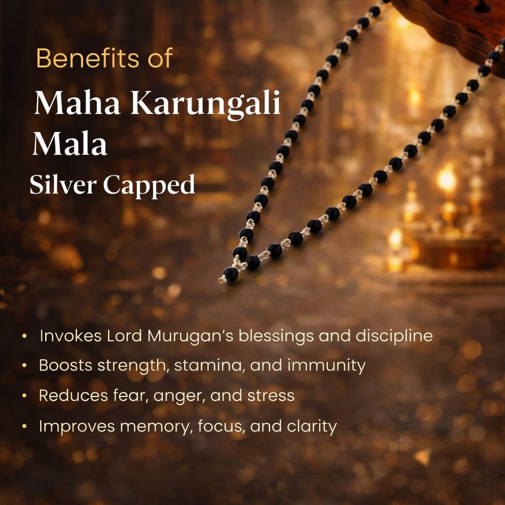 Original Karungali Mala with Premium Silver-Plated Caps - RatnaSetu