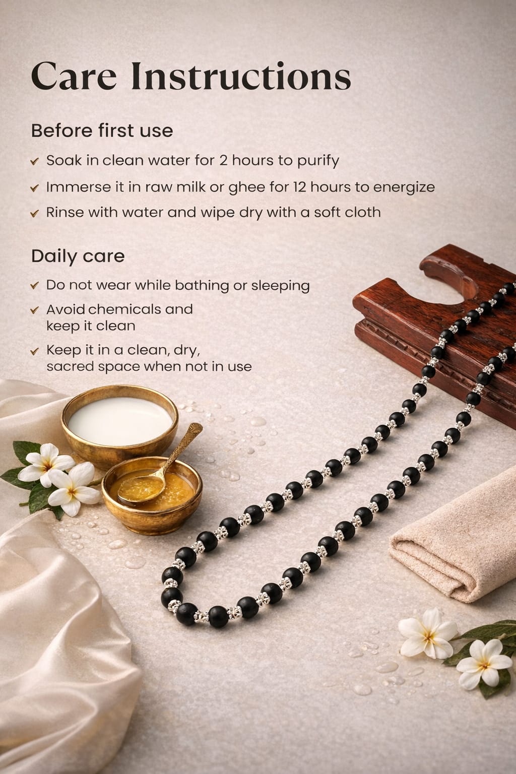 Original Karungali Mala with Premium Silver-Plated Caps - RatnaSetu