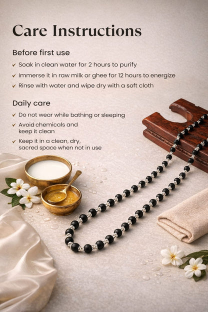 Original Karungali Mala with Premium Silver-Plated Caps - RatnaSetu