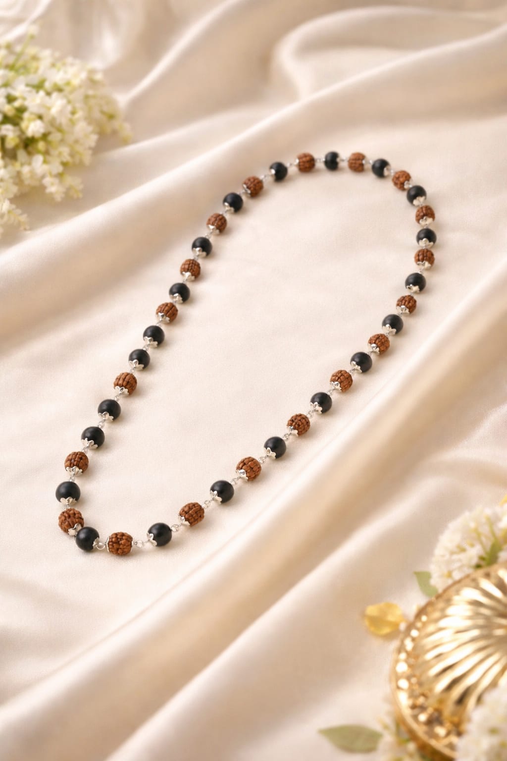 Original Rudraksha & Karungali Mala with Premium Metal Caps - RatnaSetu