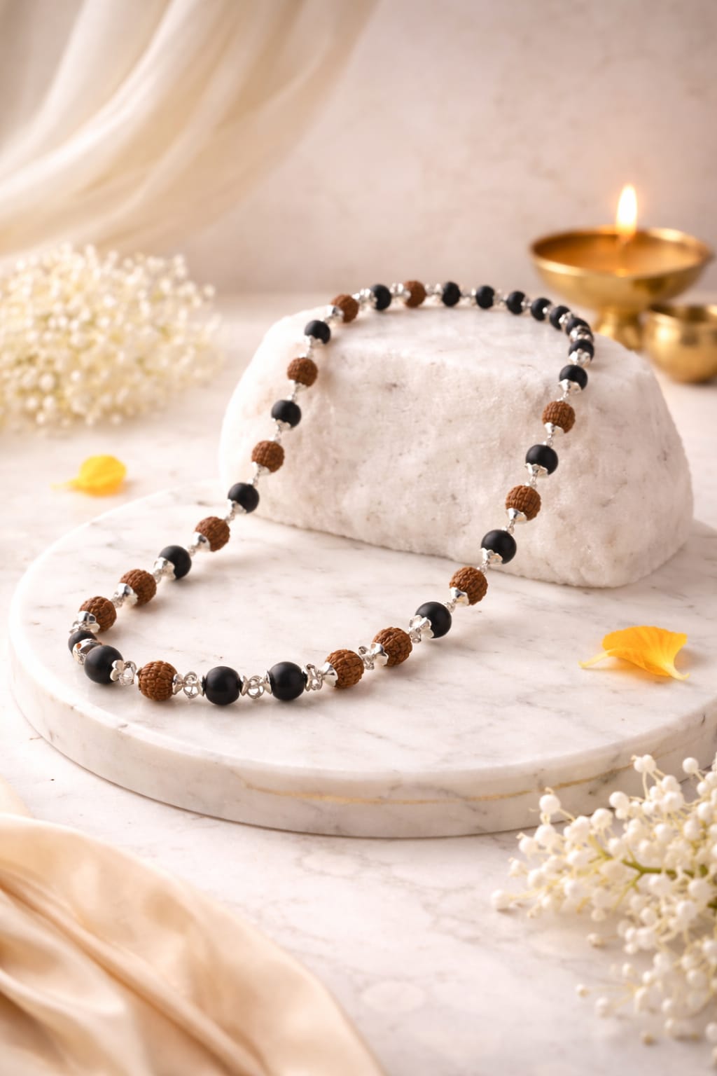 Original Rudraksha & Karungali Mala with Premium Metal Caps - RatnaSetu