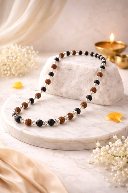 Original Rudraksha & Karungali Mala with Premium Metal Caps - RatnaSetu