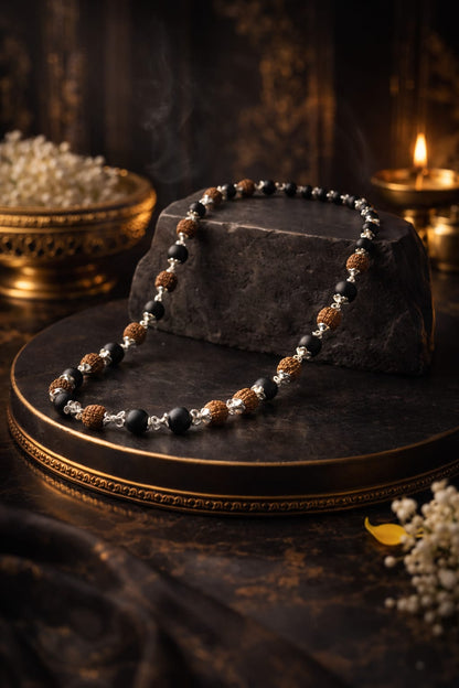 Original Rudraksha & Karungali Mala with Premium Metal Caps - RatnaSetu