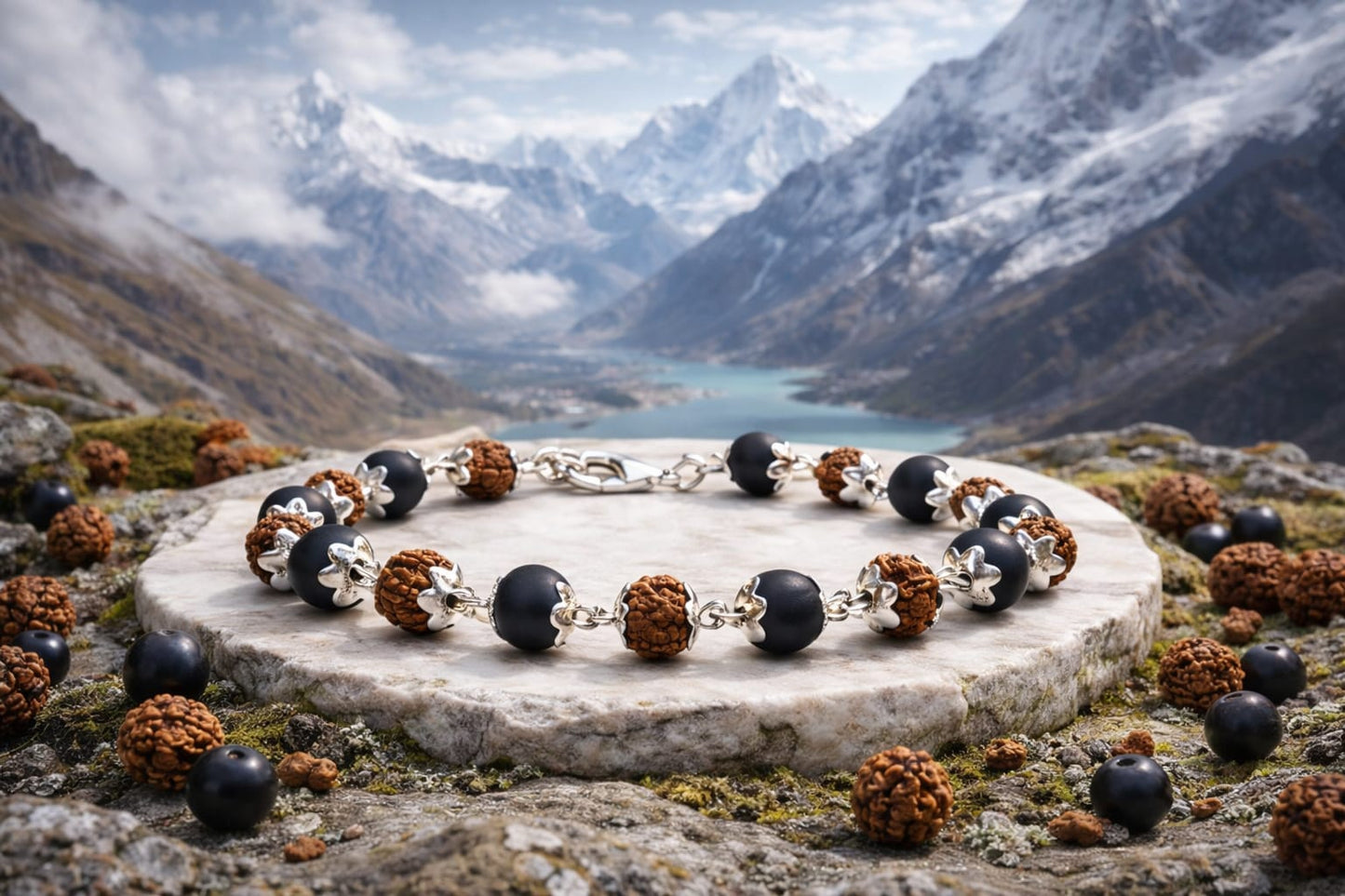Original Karungali Rudraksha Bracelet with Metal Caps for Positive Energy & Success - RatnaSetu