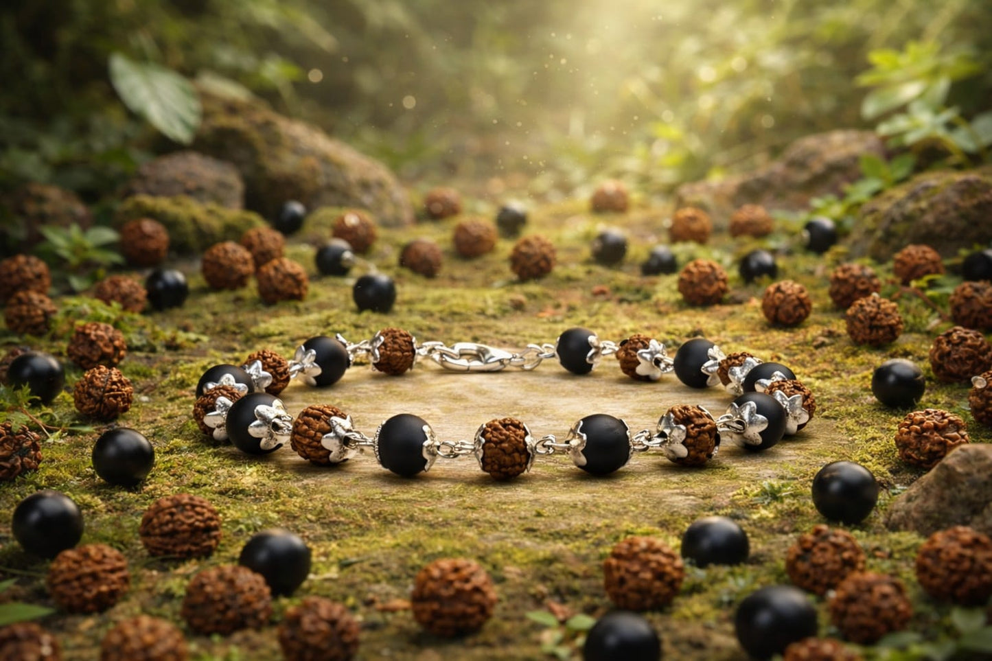 Original Karungali Rudraksha Bracelet with Metal Caps for Positive Energy & Success - RatnaSetu