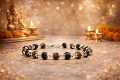 Original Karungali Rudraksha Bracelet with Metal Caps for Positive Energy & Success - RatnaSetu