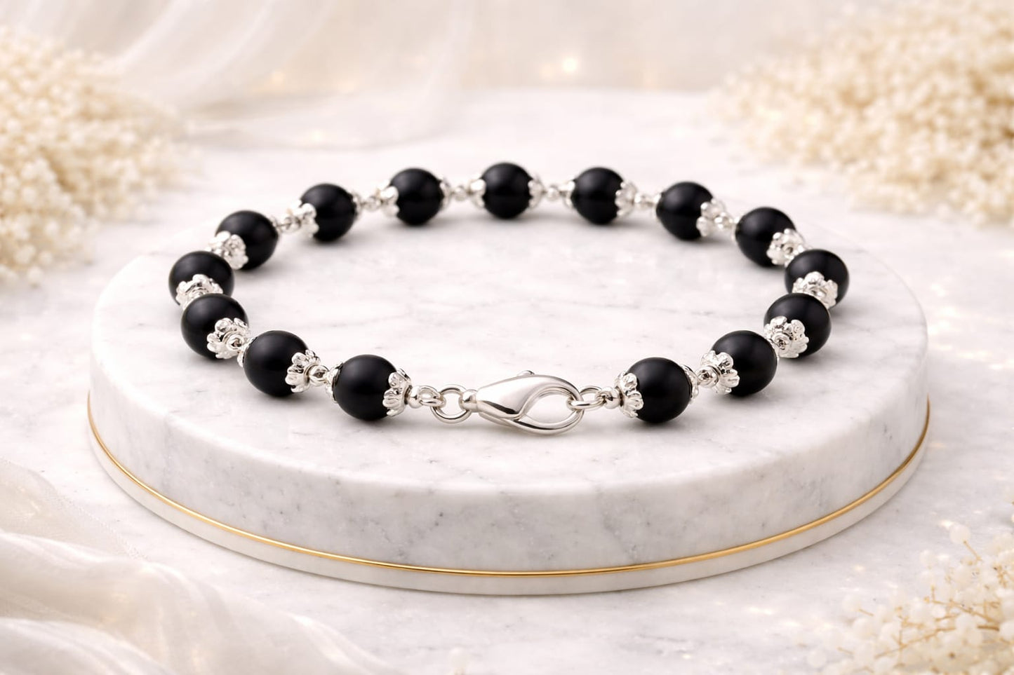 Original Karungali Wood Bracelet with Metal Caps for Success & Protection - RatnaSetu