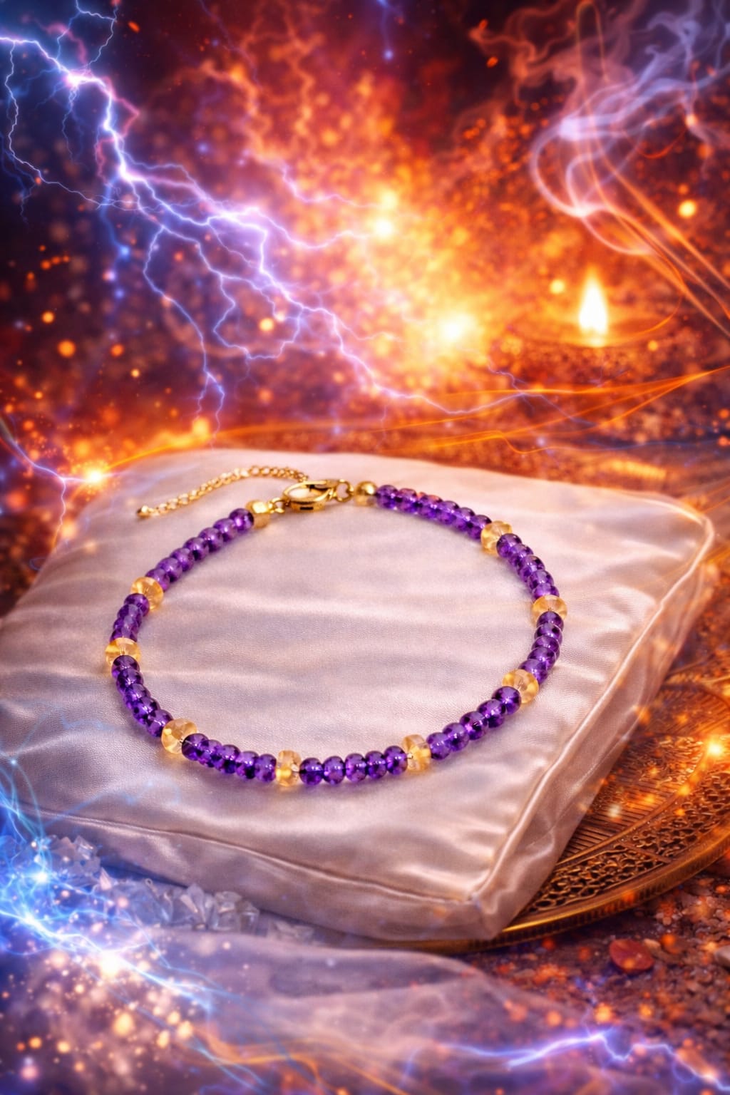 Premium Amethyst Citrine 925 Silver Bracelet for Wealth & Peace - RatnaSetu