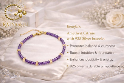 Premium Amethyst Citrine 925 Silver Bracelet for Wealth & Peace - RatnaSetu
