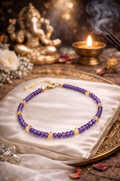 Premium Amethyst Citrine 925 Silver Bracelet for Wealth & Peace - RatnaSetu