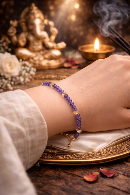 Premium Amethyst Citrine 925 Silver Bracelet for Wealth & Peace - RatnaSetu