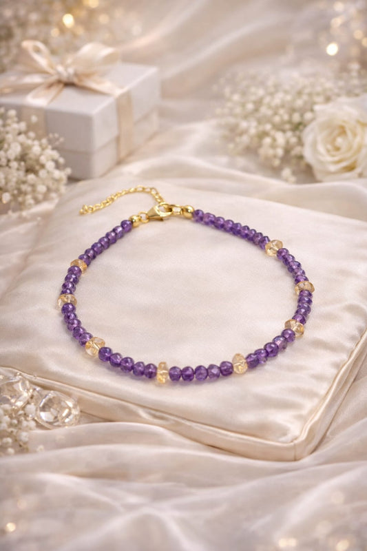 Premium Amethyst Citrine 925 Silver Bracelet for Wealth & Peace - RatnaSetu