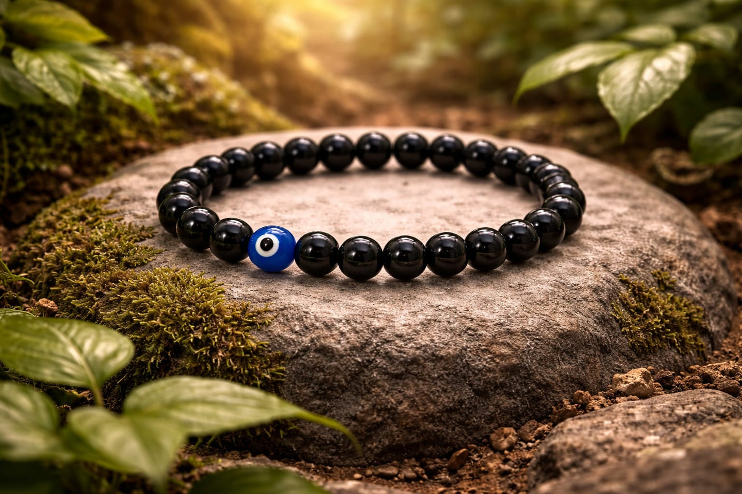 Original Black Onyx with Evil Eye Bracelet by RatnaSetu - Protection & Luck