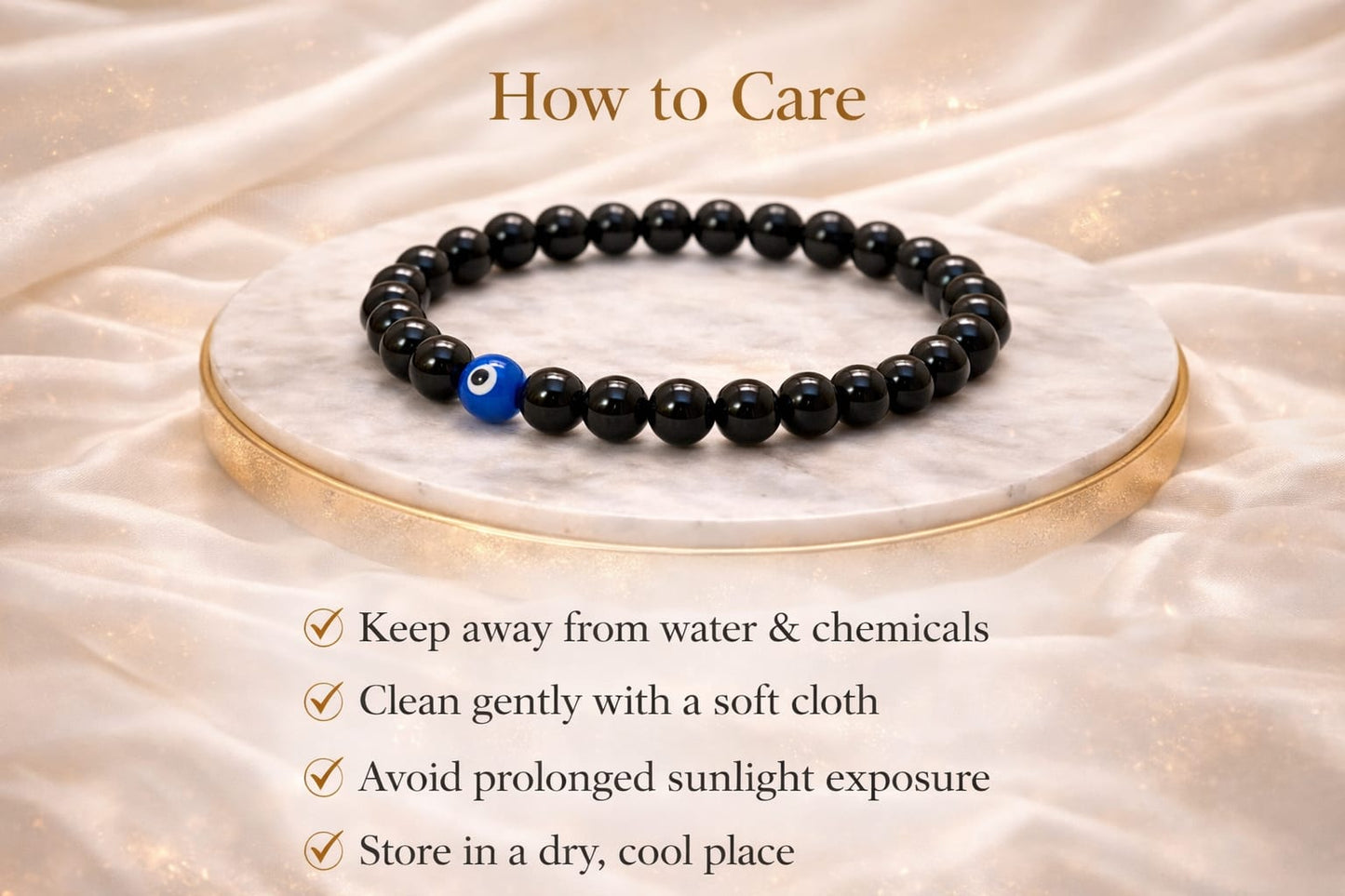 Original Black Onyx with Evil Eye Bracelet by RatnaSetu - Protection & Luck