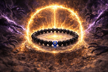 Original Black Onyx with Evil Eye Bracelet by RatnaSetu - Protection & Luck