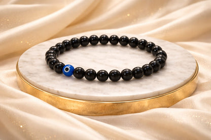 Original Black Onyx with Evil Eye Bracelet by RatnaSetu - Protection & Luck