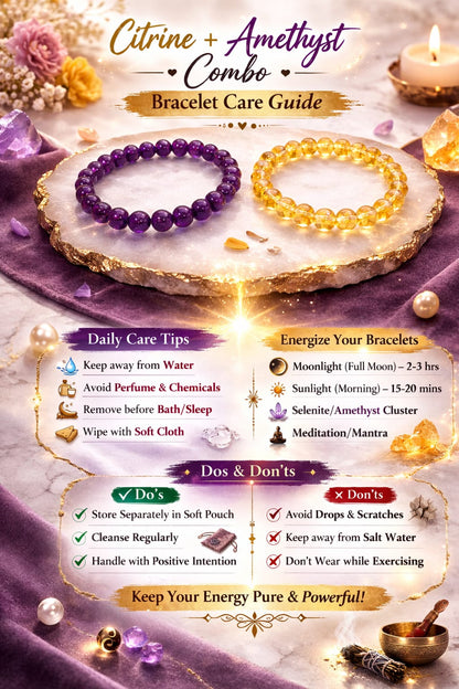 Natural Citrine & Amethyst Bracelet for Wealth, Success & Peace - RatnaSetu