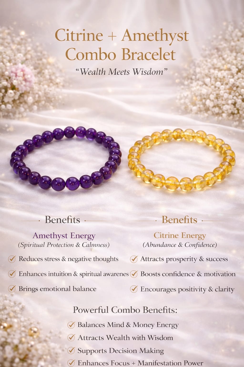 Natural Citrine & Amethyst Bracelet for Wealth, Success & Peace - RatnaSetu