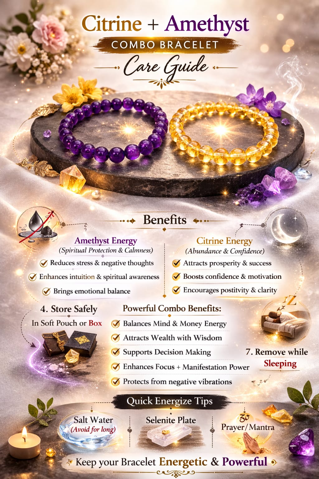Natural Citrine & Amethyst Bracelet for Wealth, Success & Peace - RatnaSetu