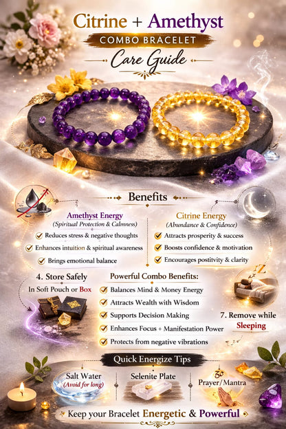 Natural Citrine & Amethyst Bracelet for Wealth, Success & Peace - RatnaSetu