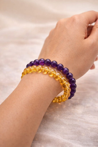 Natural Citrine & Amethyst Bracelet for Wealth, Success & Peace - RatnaSetu