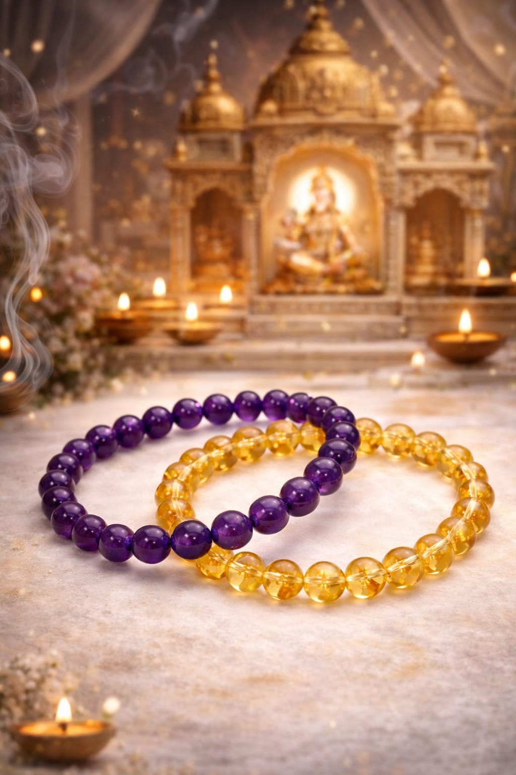 Natural Citrine & Amethyst Bracelet for Wealth, Success & Peace - RatnaSetu