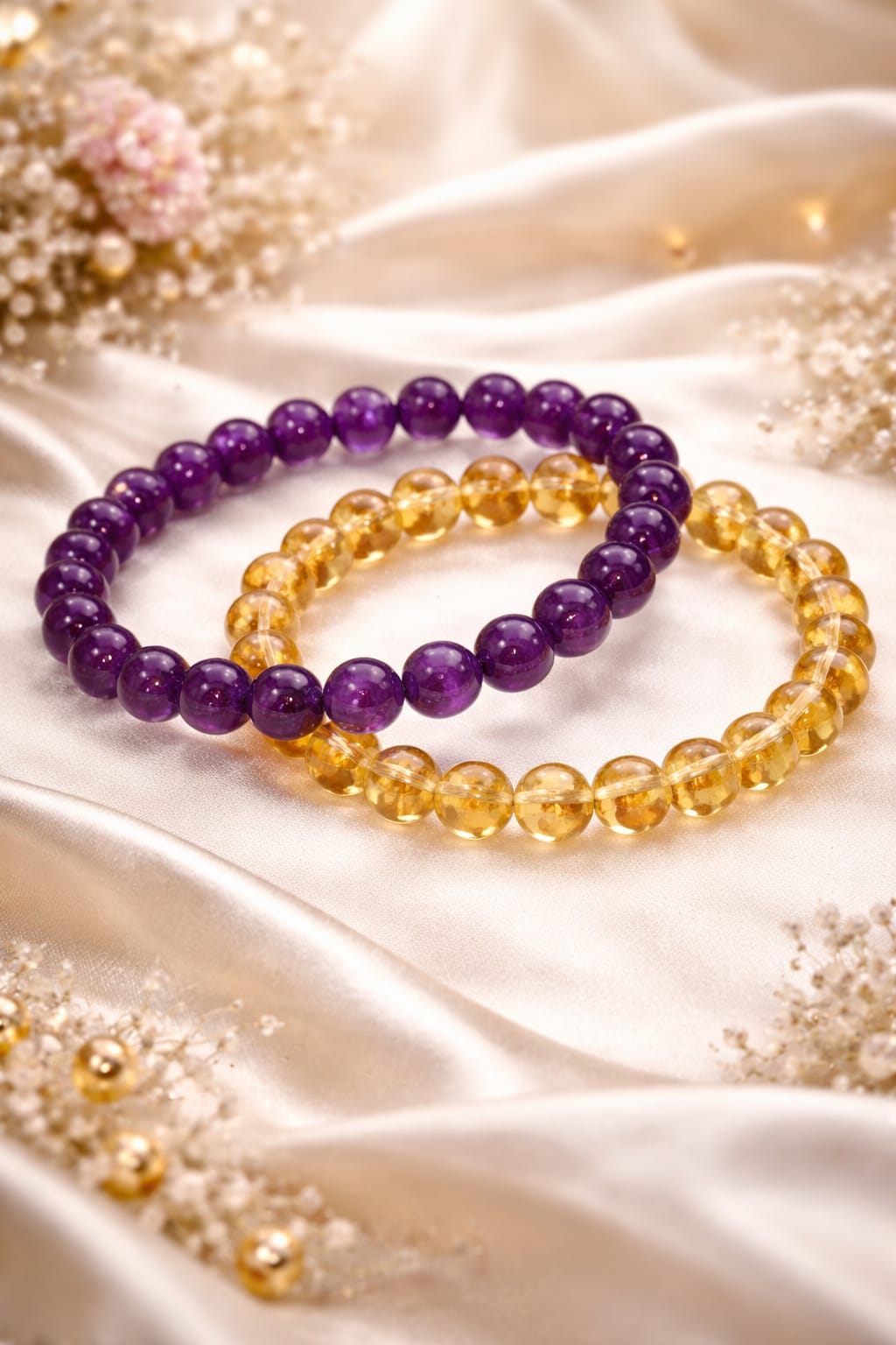Natural Citrine & Amethyst Bracelet for Wealth, Success & Peace - RatnaSetu