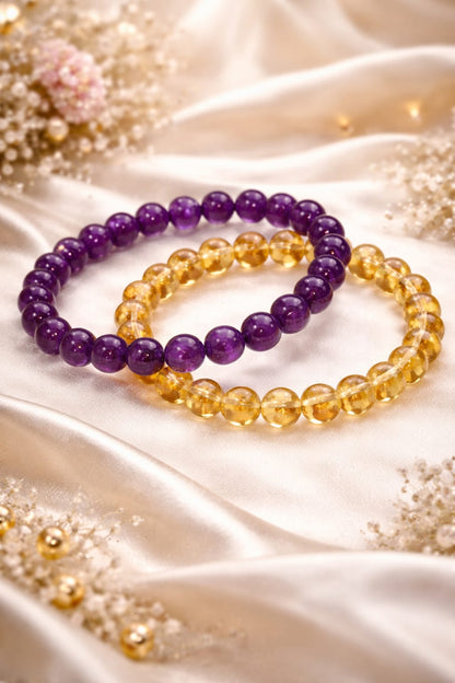 Natural Citrine & Amethyst Bracelet for Wealth, Success & Peace - RatnaSetu