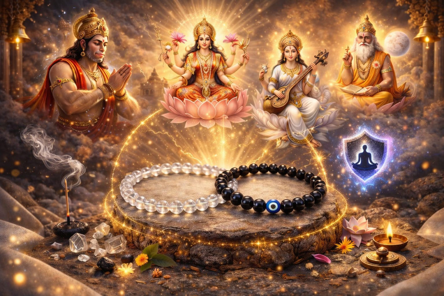 Black Onyx Evil Eye Protection Bracelet for Strength & Grounding - RatnaSetu