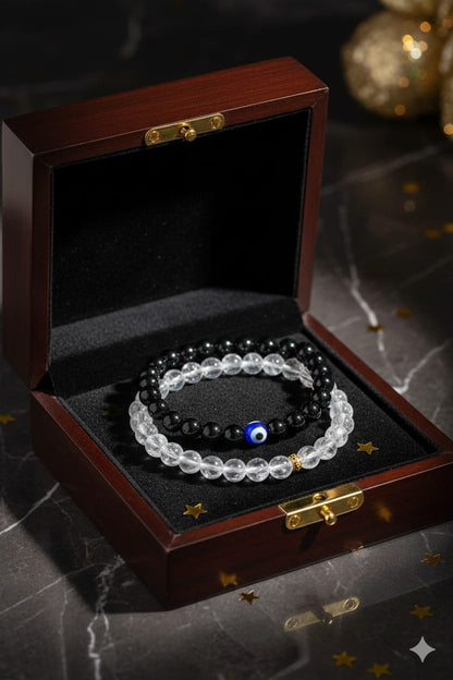 Black Onyx Evil Eye Protection Bracelet for Strength & Grounding - RatnaSetu