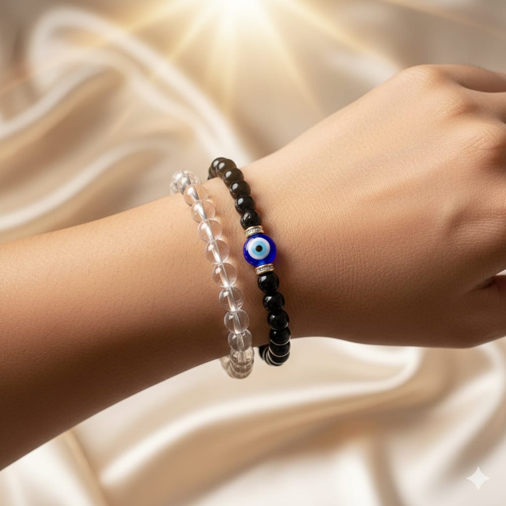 Black Onyx Evil Eye Protection Bracelet for Strength & Grounding - RatnaSetu